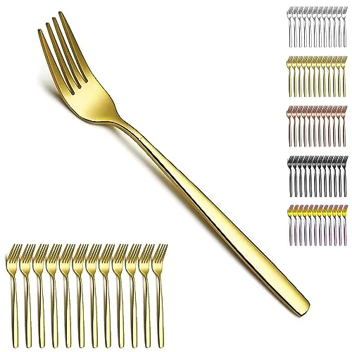 Berglander Tenedor de mesa de oro de 12 piezas, tenedores de cena de acero inoxidable de Revestimiento de titanio, cubiertos ideal para el hogar, restauroom, boda