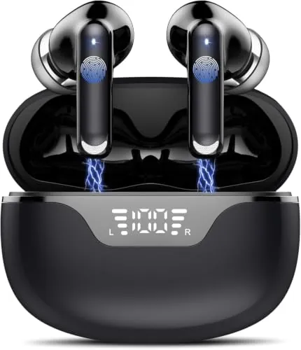 Auriculares Inalámbricos Bluetooth, Auriculares Bluetooth 5.4 con 4 HD Mic, 64H Cascos Inalambricos Bluetooth con Cancelacion Ruido ENC, Auriculares Inalambricos IPX7 Impermeable, USB-C, Pantalla LED
