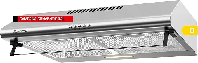 Corbero - Campana Convencional 60 cm | SELATI640X | 400 m3/h | 65db| 191,5 W | Control con pulsador | 3 Velocidades | 2 Filtros de Aluminio + Filtro de Carbono | Inox