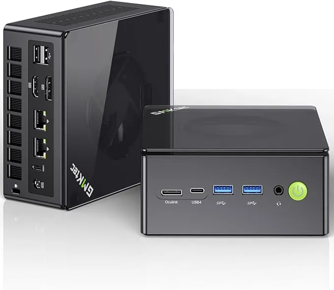 GMKtec Gaming Mini PC K8 Plus AMD Ryzen 7 8845HS (8C/16T, hasta 5,1 GHz) 32 GB de RAM DDR5 1 TB SSD, Ordenador de Escritorio Oculink/Dual Nic 2,5G/WiFi 6E/BT5.2/HDMI 2.1/USB4/USB3.22 + USB2.0