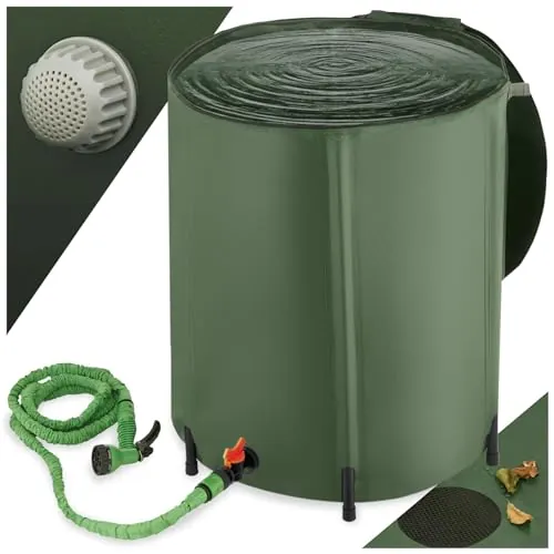 tectake® Deposito Agua Lluvia Plegable, Bidón con Grifo, Bolsa Agua Resistente Intemperie, Accesorios Camping, Garrafa Agua, Supervivencia, Fácil Montaje, Recolección Agua Lluvia - 200 litros
