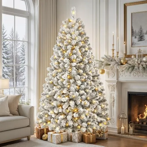 SHareconn Arbol de Navidad Nevado con Luces Incorporadas 210cm, 932 Puntas