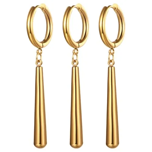 JewelryWe Pendientes Aro Zoro Hombre: Juego de Aretes Oro Colgantes de Personaje de Anime de Acero Inoxidable para Caballero Hipoalergénico Antialérgico 3 Piezas - Para Uso Diario Regalo