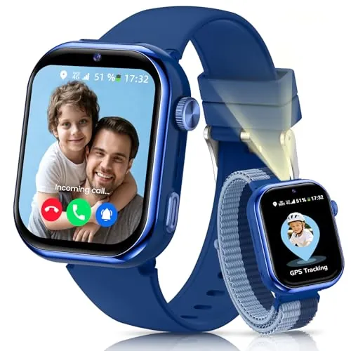 4G Reloj Inteligente Niños GPS, Videollamada, Llamadas, Linterna, Azul