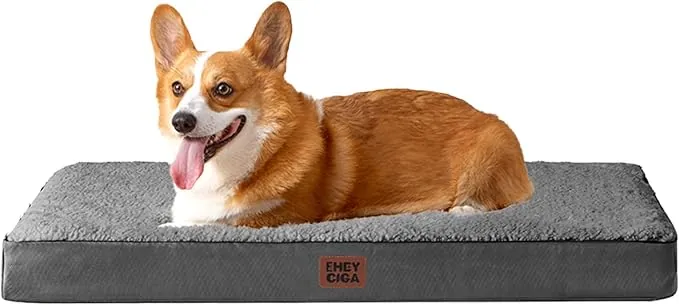 EHEYCIGA Cama Perros Grande Ortopédica, 89x58x9cm Colchon Perro con Espuma De Caja De Huevos, Colchoneta Perro Lavable, Dog Bed, Gris