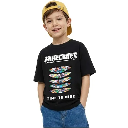 Minecraft Camisetas Manga Corta Niño 7-15 Años, Creeper Camiseta Verano con Diseños Gaming y Personajes, Ropa Niño, Gamer Regalos (11-12 Años, Negro Minecraft)