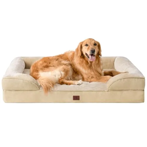 EHEYCIGA Cama Perro Extra Grande 112x81x16cm, Colchon Perro Impermeable Lavable con Espuma Viscoelástica, Sofá Perro Ortopedica Desmontable, Beige Grisáceo