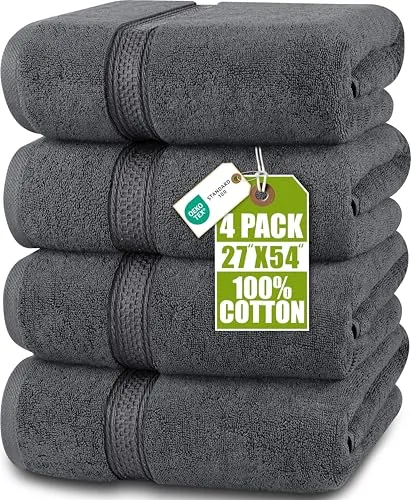 Utopia Towels Toallas de Baño Algodón, Paquete de 4, 69x137 cm, Gris | Toallas de algodón hilado en anillo, ligeras y de primera calidad muy absorbentes, de secado rápido y tacto suave