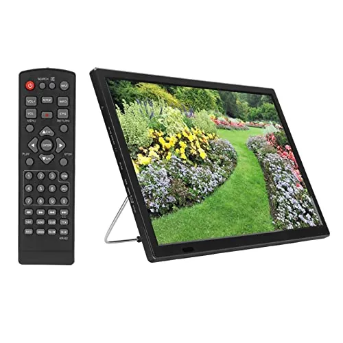 Monitor de TV Digital Portátil de 16 Pulgadas TV con Batería HD 1080p, Compatible con Video 1080p MKV MOV AVI WMV MP4 Radio FM con Soporte para Viajes en Automóvil Al Aire Libre
