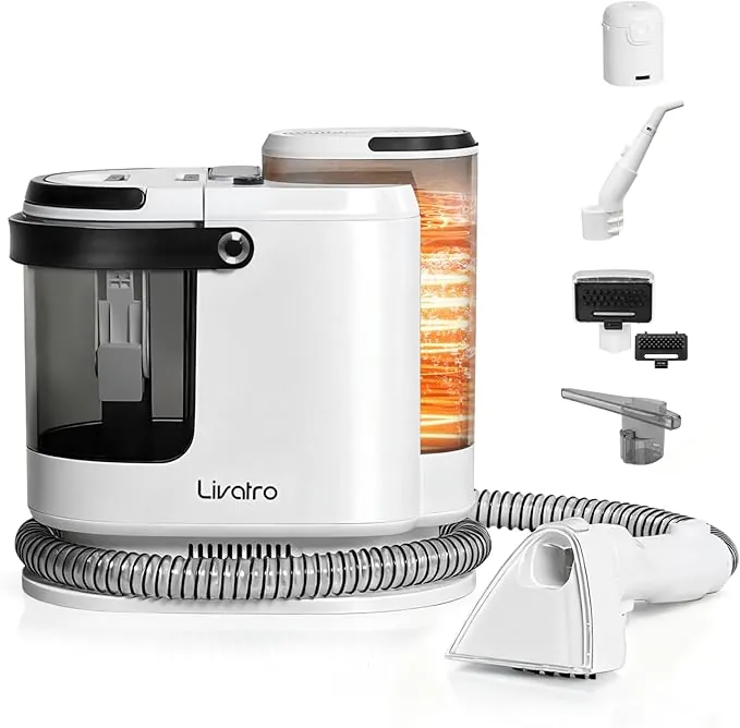 Livatro Aspiradora de Agua Tapicerias, 1700W Limpia Tapicerias, 15KPa Limpia Sofas Vapor Extracción, 1,6 L Depósito, Limpieza de Sofas, Lava Aspiradora para Alfombras, Moquetas, Tapicería y Coche