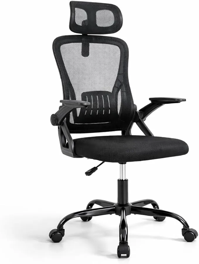 Silla de Oficina | Escritorio o Estudio Ergonómica con Ruedas | Reposacabezas y Reposabrazos Ajustables | Soporte Lumbar | Respaldo de Malla Transpirable | Altura Regulable | Ideal casa o Trabajo