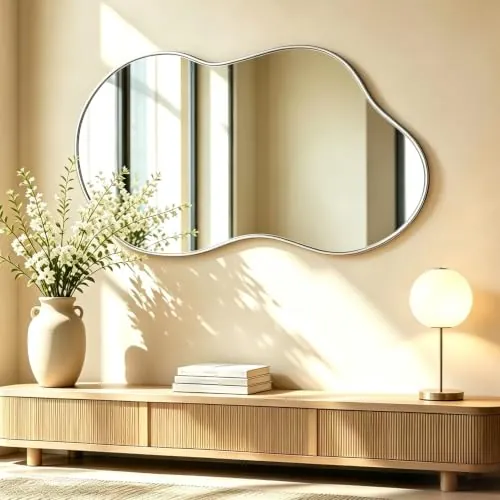 NEUWEABY Espejo de Pared Irregular, Espejo asimétrico en Forma de Nube 67 x 115 cm, Espejos de tocador Grandes y únicos, Plata para baño, montados en la Pared para Vestir en la Entrada del salón