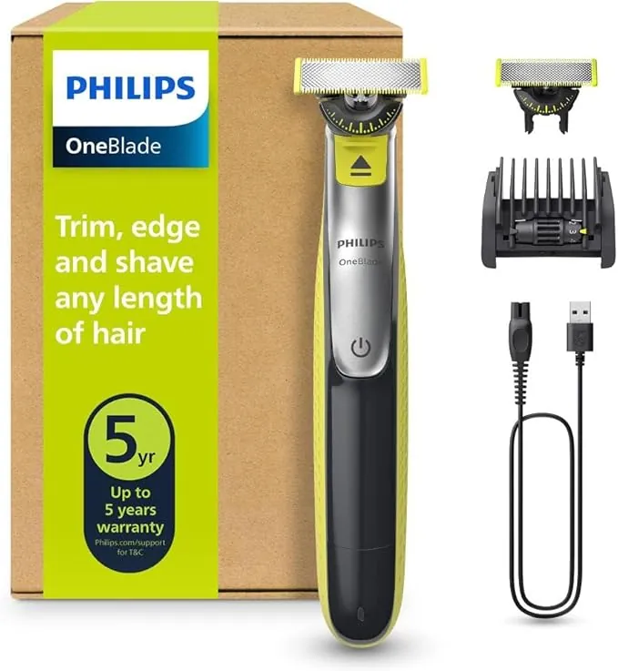 Philips OneBlade 360 - Maquinilla de Afeitar Híbrida, Barbero Eléctrico y Afeitadora, 2 Cuchillas 360, Peine-Guía Ajustable 5 en 1 (modelo QP2734/30)