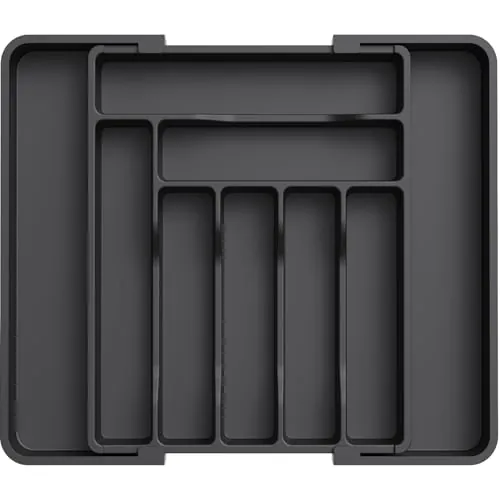 Lifewit Organizador Cuberteros para Cajon, Bandeja de Utensilios Extensible para Cocina, Separador Vajilla de Plástico para Almacenaje Cocina, Guarda Cuchillo Cuchara Tenedor, Mediano, Negro