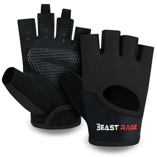 BEAST RAGE Guantes de Fitness Transpirables para Hombres y Mujeres Guantes de Levantamiento de Pesas de Entrenamiento de Gimnasia Antideslizante Crossfit Musculation Cycling (M, Negro)
