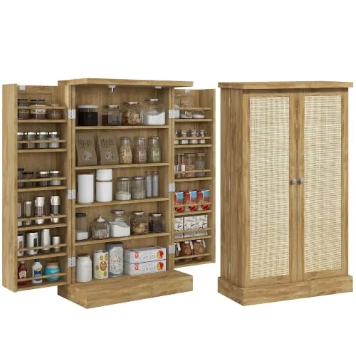HOMCOM Armario de Cocina con 2 Puertas 16 Estantes 60x30x104 cm Natural