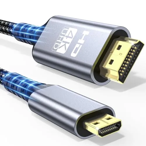 Cable Micro HDMI a HDMI 1m, 4K@60Hz Cable MicroHDMI 2.0 con Ethernet, 3D, HDR, ARC Compatible con Raspberry Pi 5/4, GoPro Hero 8/7/6/5, Sony, Monitor, Portátiles, etc