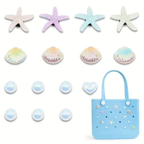 TOFBS 15 Piezas Accesorios para Bogg Bag Moda Decoración de Verano con Dije de Bolso Mano Concha de Estrella Mar Bricolaje Personalización de Su Bolso compatibles con Bogg Bag