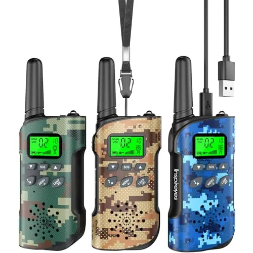 Inspireyes Walkie Talkies Niños Recargables,Regalo Niño Niña,Pack de 3