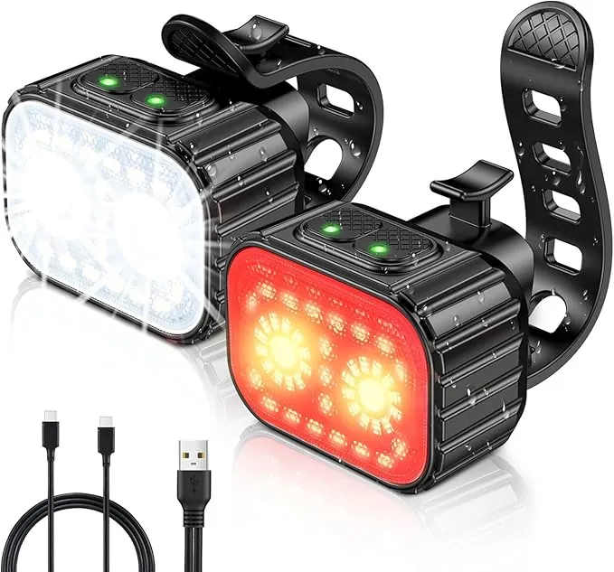 CIRYCASE Luz Bicicleta Potente LED, Luces Bicicleta Delantera y Trasera USB Recargable, 8+12 Iluminación Modos & IPX6 Impermeable Luz Bicicleta Delantera para Ciclismo de Montaña y Carretera