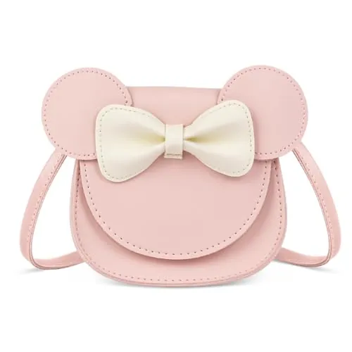 Weenwill Mouse Ears Bow Crossbody Bag,Bolso de Hombro para Niña,Minibolso con Solapa y Lazo,con Correa Ajustable Bolso Niña para Niñas,Niñas y Adolescentes Color Rosa