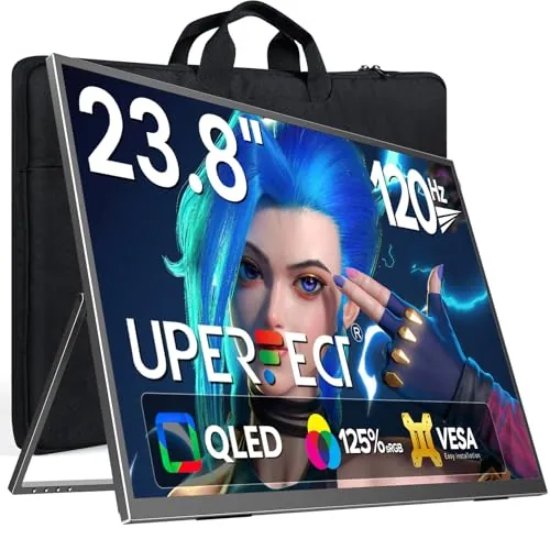 UPERFECT 23.8 Pulgadas 120Hz QLED Monitor Portátil FHD 1080P 125% SRGB Pantalla Mate Segunda con Soporte Ajustable 180° USB C HDMI para Laptop/MacBoo/SteamDec/Smartphone/Mini PC, Compatible con VESA