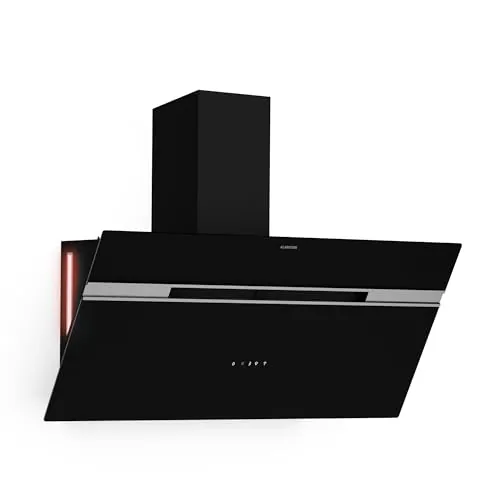 Klarstein Alina Campana Extractora - 90cm Decorativa, 615 m³/h, Control Táctil & Smartphone, LED, Clase A, 54 dB, Recirculación, Filtros de Carbón, Negro