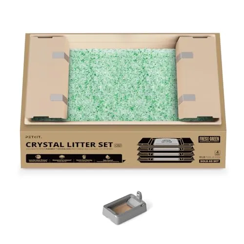 PETKIT Set de Arena Cristalina para Gatos, para PUROBOT Crystal Duo Arenero Gatos Autolimpiable, Recogida Dual de Residuos, Bandeja Reemplazable, Control de Olores, 4 Piezas, Verde