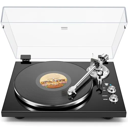 Tocadiscos Bluetooth con transmisión por Correa, Reproductor de Discos de Vinilo, Salida Digital USB, Cartucho magnético, Vinilo Digital a MP3, AT-3600L, 33 o 45 RPM, Negro
