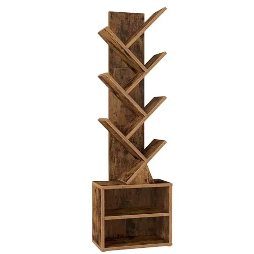 VASAGLE Custos Colección - Estantería en Forma de Árbol, Estantería de Pie Moderna Autoportante, Dormitorio, Salón, Estudio, 2 Compartimentos Abiertos, 20,3 x 38 x 123,2 cm, Marrón Rústico LBC607KD01