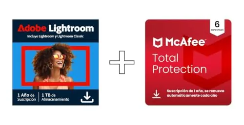 Adobe Photoshop Lightroom Including 1TB Cloud Memory & McAfee Total Protection 2026 (Renovación automática) | 6 Dispositivos │ 12 Meses | Descarga digital