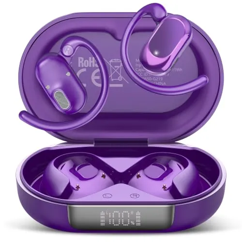STECEi AI Auriculares Traductor en Tiempo Real, 6 Modos Traducción con 164 Idiomas, 3 en 1 Auriculares Traductores de Idiomas, 36H Cascos Oreja Abierta Bluetooth 5.4 para Viajes, Violeta índigo