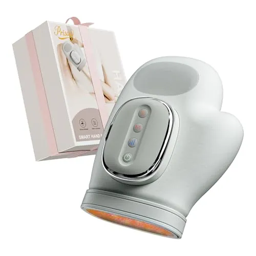 Prisag Masajeador de Manos Eléctricos Inalámbrico con Calor y Compresión, Masaje Dedos, Muñecas y Palma, 3 Modos 5 Niveles, Regalo para Hombres y Mujeres, Relaja las Manos