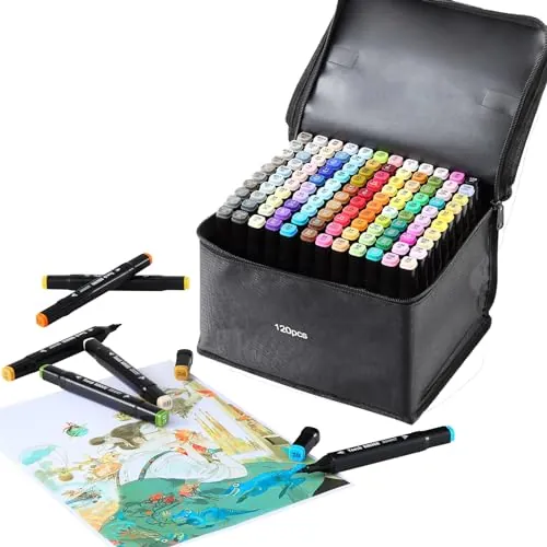 SOSINYA Rotuladores de permanentes con 120 colores y dos puntas, juego de rotuladores para adultos, artistas, pintura, colorear, bocetos, multicolor