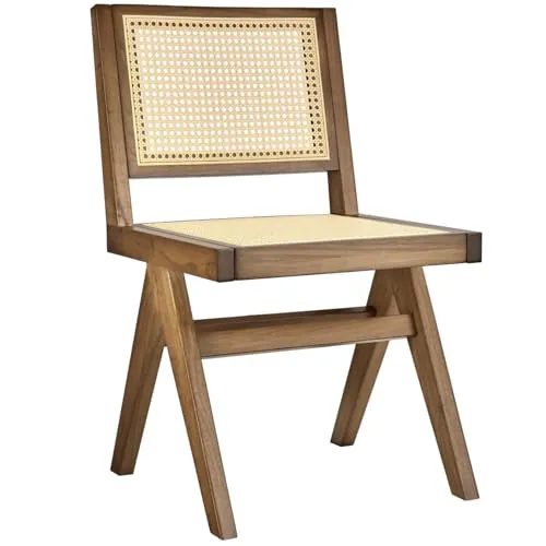 tectake® Silla de Comedor de Madera Maciza, Ratán Vienés, Estilo Boho