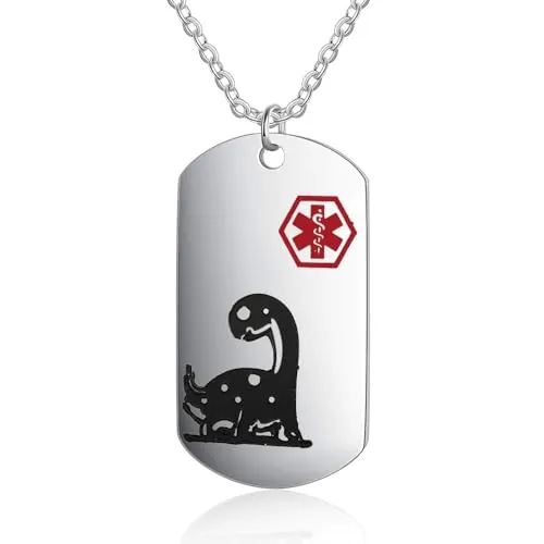 jewelora Collar médico Personalizado para niños Colgante con Etiqueta de Perro con Dinosaurio Alerta médica de Emergencia identificación de Alarma de Enfermedad SOS para Hijo niños niños (Dinosaurio)