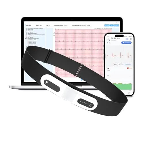 CheckMe ER1-LW Monitor ECG Portátil de 72 Horas con Análisis de ECG AI, Ecografo Portatil con Función de Marcador de Eventos, App y Software para PC, Compatible con Electrodos de botón de 4 mm