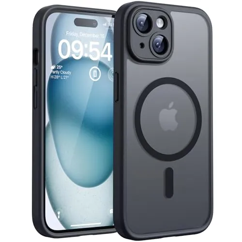 TOCOL Funda para iPhone 15, Funda Magnética para iPhone 15 6,1 Pulgadas [Protección Lente Cámara] [Protección Militar] Translúcida Mate Trasera, Titanio Negro