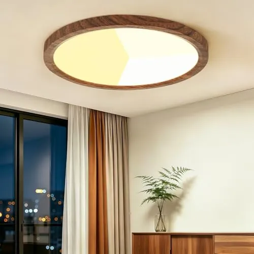 Kambo LED Plafón Efecto Madera 24W, Ø30cm Lámpara de Techo Redonda