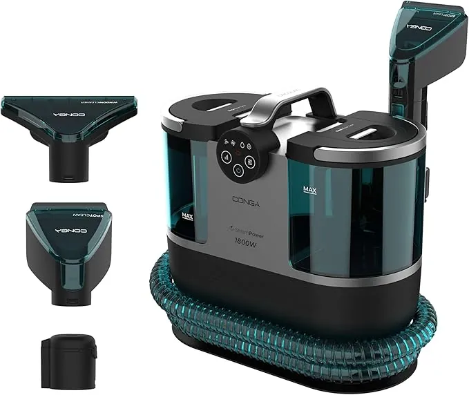 Cecotec Limpiador Aspirador de Tapicerias y Alfombras con Cable Conga 7000 Carpet&Spot Clean Steam Max. 1700W, Vapor, Depósito Agua Limpia 1600ml y Agua Sucia 950ml, Radio de Acción 9m