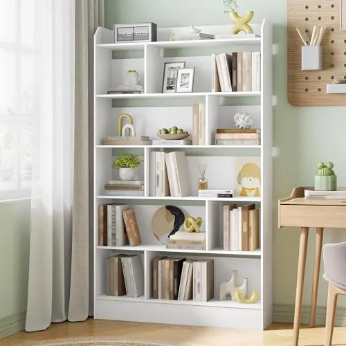 Hzuaneri Librería 6 Niveles 11 Cubos Estantería para Libros Blanco | 24 x 100 x 170 cm, para Oficina, Salón, Estudio, Blanco BC64403X
