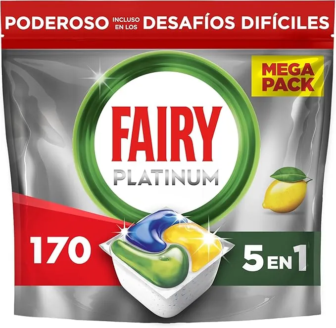 Fairy Platinum Limón, Cápsulas De Lavavajillas Todo En Uno, 170 Cápsulas, Para Los Restos Más Difíciles, Limpia Incluso La Grasa De Los Filtros