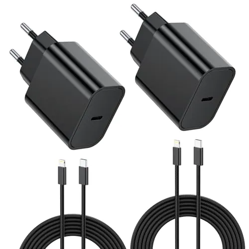 2-Pack Cargador Carga Rapida for iPhone 14/14 Pro/14 Pro Max/14 Plus 13 12 11 SE XR X XS 8 7, AirPods, 25W USB C Carregador Enchufe Rapido Adaptador Charger Corriente con 2M Cable