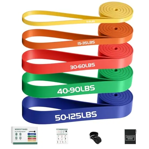 Juego de 5 Bandas de Resistencia, con Anclaje para Puerta, Bolsa de Transporte, Bandas de Gimnasia para Hombres y Mujeres, Bandas de Fitness para Yoga, Pilates, Entrenamiento de Fuerza, Flexiones