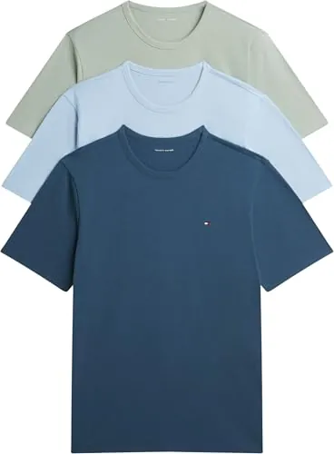 Tommy Hilfiger Camiseta S/S para Hombre, Oro (mar Egeo/Gris Menta/Azul Campo), M
