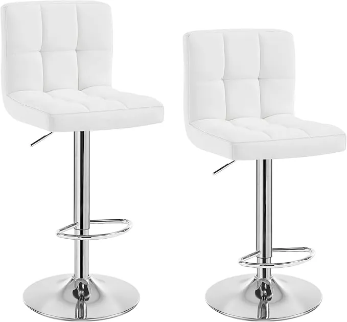 WOLTU 2X Taburete de Bar Silla de Bar Cuero Sintético Muebles Cocina Taburete Alto Regulable en Altura con Respaldo Sillas Alta Taburetes Tapizado Blanco