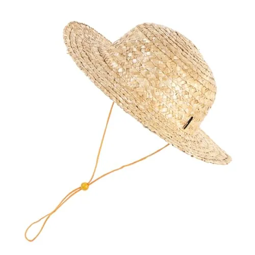 POPETPOP Sombrero de Paja para Niños Tejido, Protección Solar, Ligero y Transpirable, Color Camel, Tamaño 35 Cm, Accesorio Adecuado para Playa y Actividades al Aire Libre