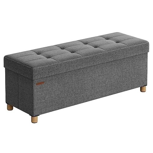 SONGMICS Puff Almacenaje Plegable con Patas de Madera, 112 L