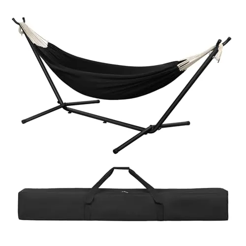 Laneetal Hamaca Jardín Tumbonas, Hamaca para 2 Personas con Soporte Metálico, Capacidad 250 kg, con Bolsa de Transporte, para Terraza, Jardín y Piscina, 280x106x100 cm (Antracita, 280x106x100 cm)