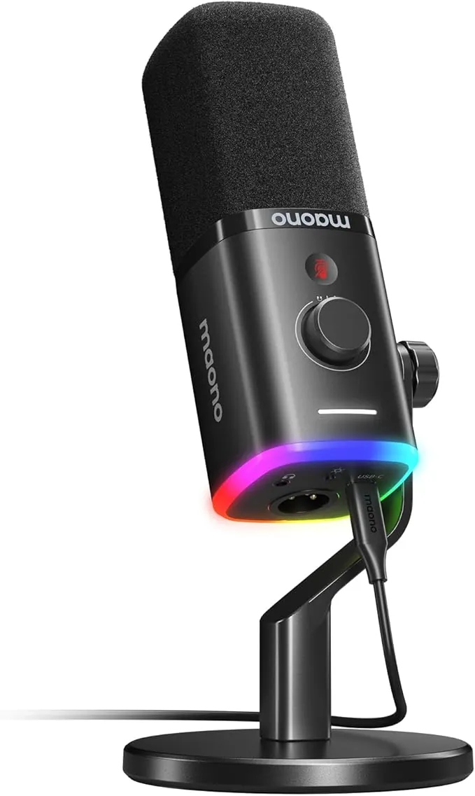 MAONO Microfono Gaming Dinámico: Micrófono USB/XLR para Streaming y Podcasting, Microphone con Software, botón de Silencio y Ganancia, para Grabación de PC Gaming, PS4 PS5, PD100X